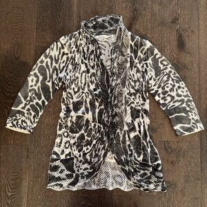 Mona Leah Couture Cardigan‎  Size M Linen Open  Lagenlook Y2K Animal Print